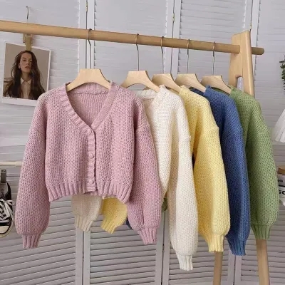 Lazy Korean style loose short slim cardigan sweater jacket for women in autumn and winter for small people to wear long-sleeved knitted tops