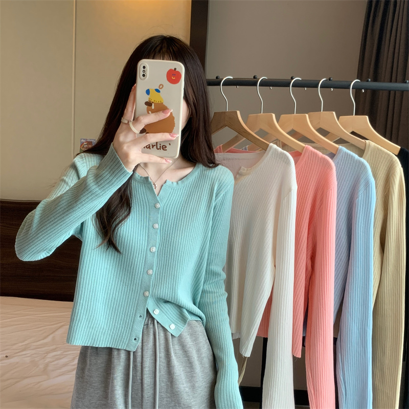 New Korean style versatile slimming knitted cardigan long-sleeved top for women