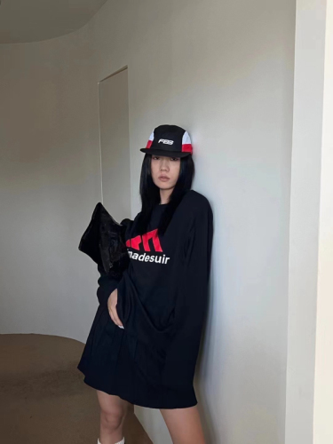 Early autumn new style Korean letter printing trendy brand loose and versatile fashionable shoulder pad long-sleeved T-shirt for women ins trend