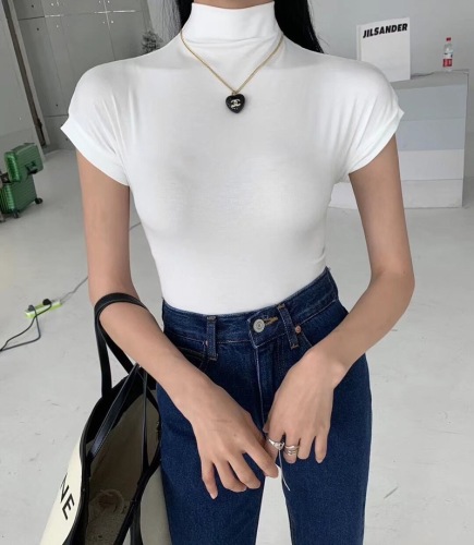 Half turtleneck short-sleeved T-shirt women's summer modal solid color tight bottoming shirt slimming top