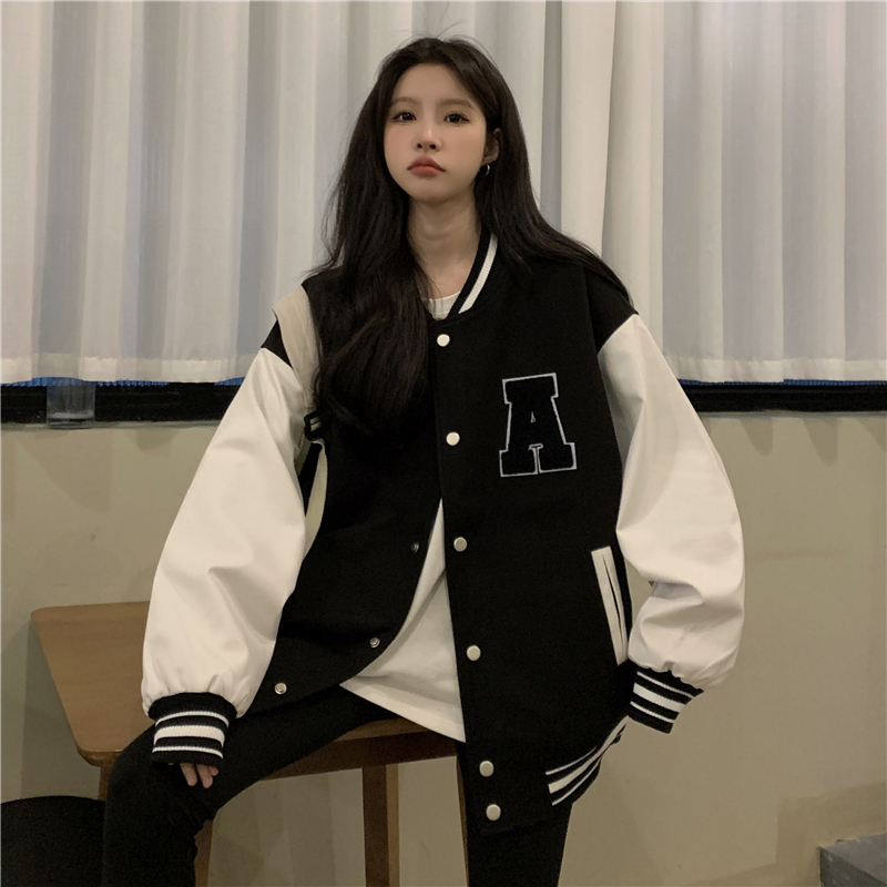 American retro jacket for women 2023 new autumn and winter design niche thickened oversize jacket baseball uniform