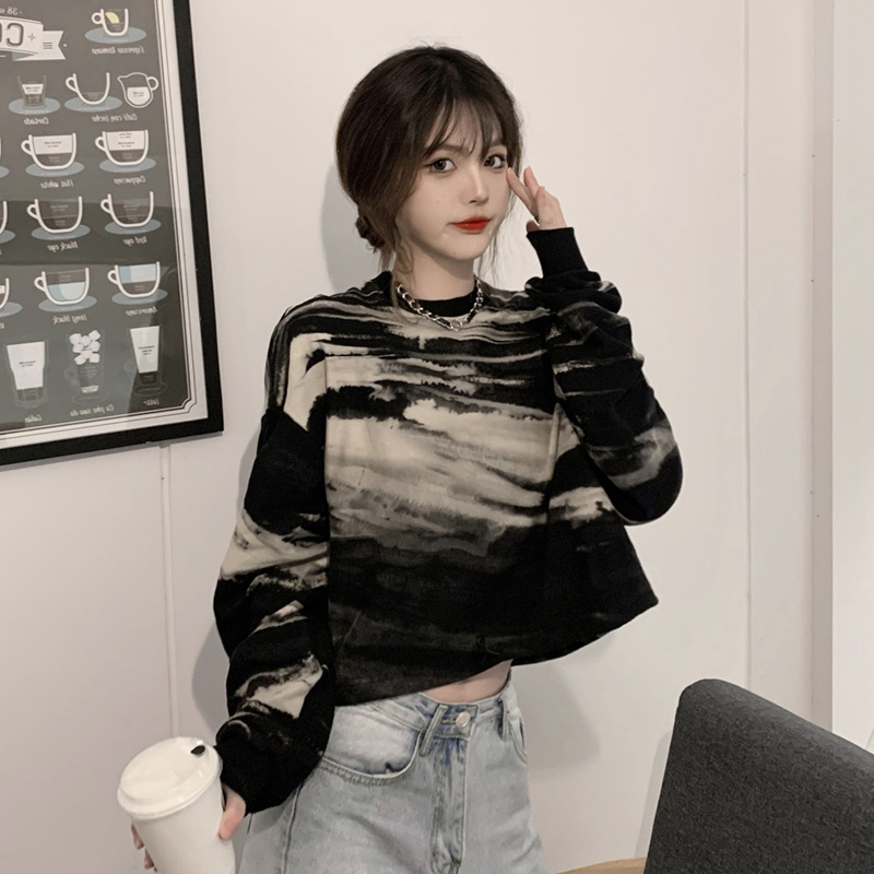 The new hem can be elasticated and shrunk 2023 autumn and winter round neck thin sweatshirt