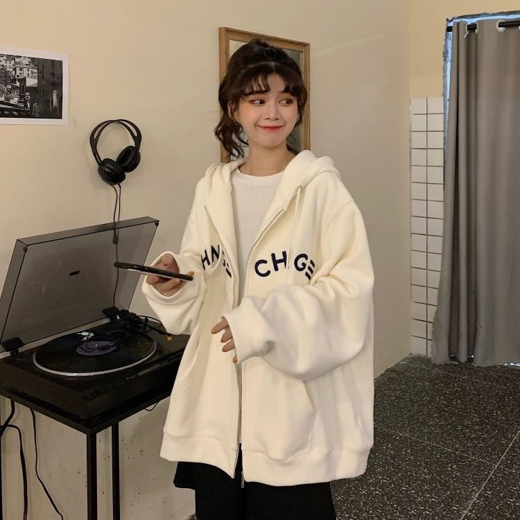 Original workmanship sweatshirt jacket for women 2023 new early autumn fashion loose and versatile long-sleeved hooded cardigan jacket