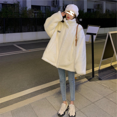 Lamb wool women's autumn and winter versatile cotton clothes 2023 new student ins Hong Kong style velvet thickened tops