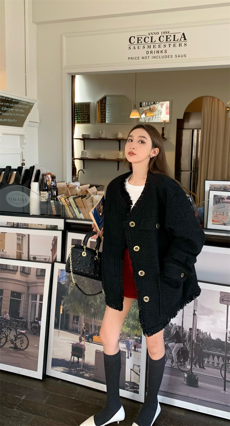 Korean style Xiaoxiangfeng woolen jacket + high-waisted woolen shorts set