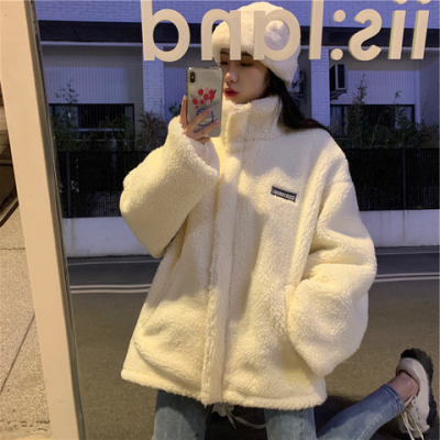 Lamb wool women's autumn and winter versatile cotton clothes 2023 new student ins Hong Kong style velvet thickened tops