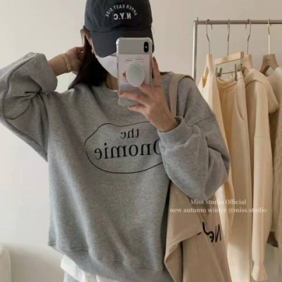 Harajuku BF thickened velvet pullover round neck sweatshirt for female students salt loose top autumn and winter coat lazy style