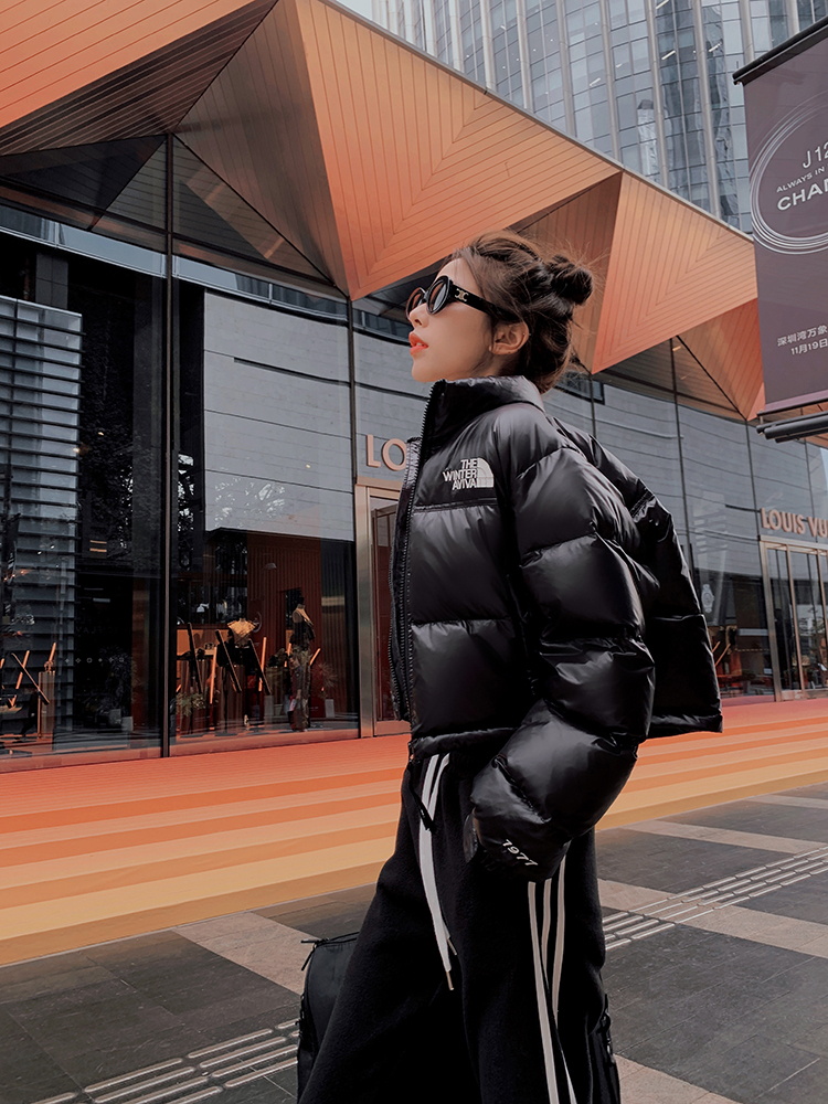 Net picture black zero-pressure cotton coat short down down cotton coat women's winter contrast color embroidered all-match coat little man's coat