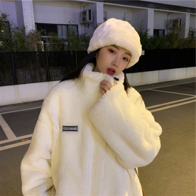 Lamb wool women's autumn and winter versatile cotton clothes 2023 new student ins Hong Kong style velvet thickened tops