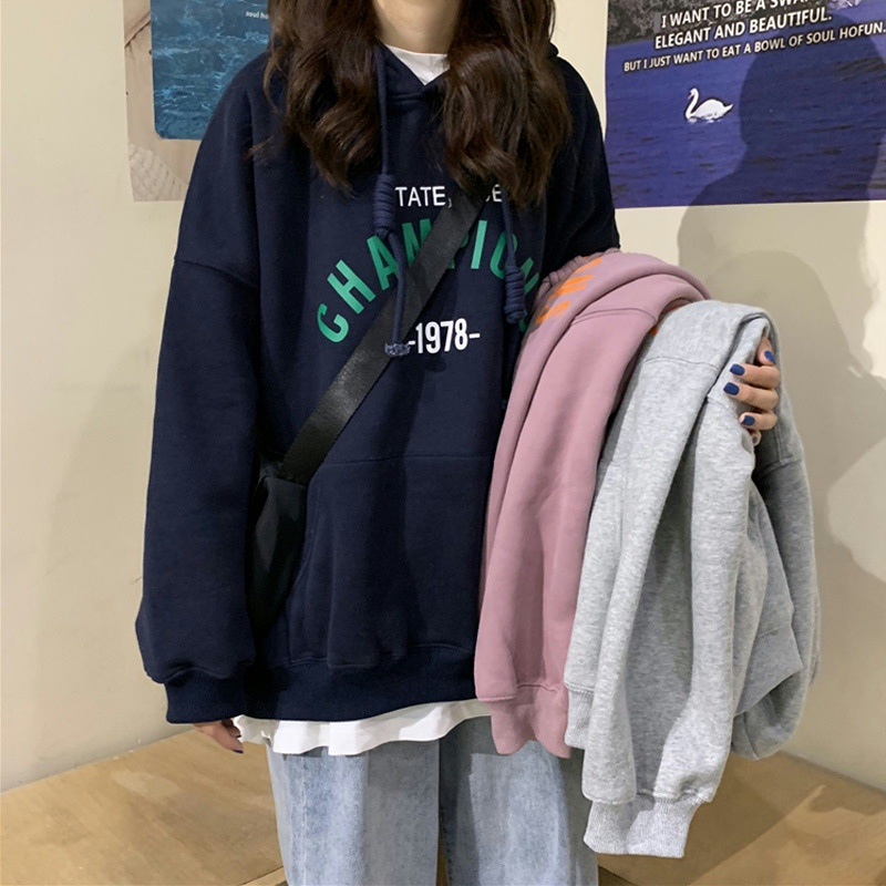 Fashionable ultra-hot thin hooded sweatshirt for women in autumn new Korean style letter student versatile loose tops and jackets