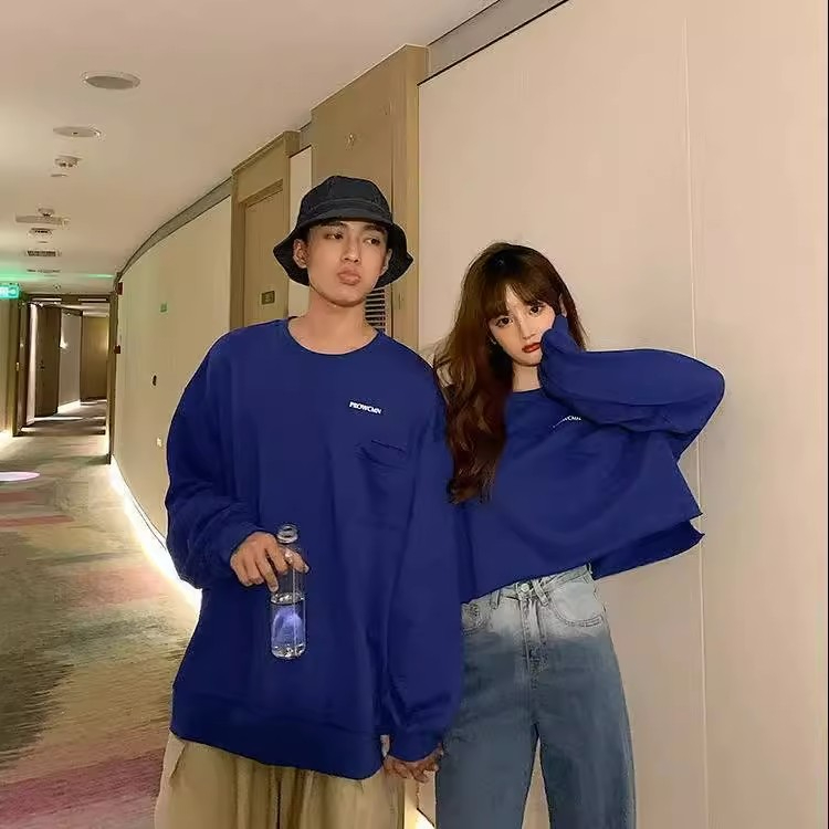 Klein blue couple sweatshirts, different couple wear, spring and autumn Korean version, one long and one short sweatshirt, women's long-sleeved tops, trendy