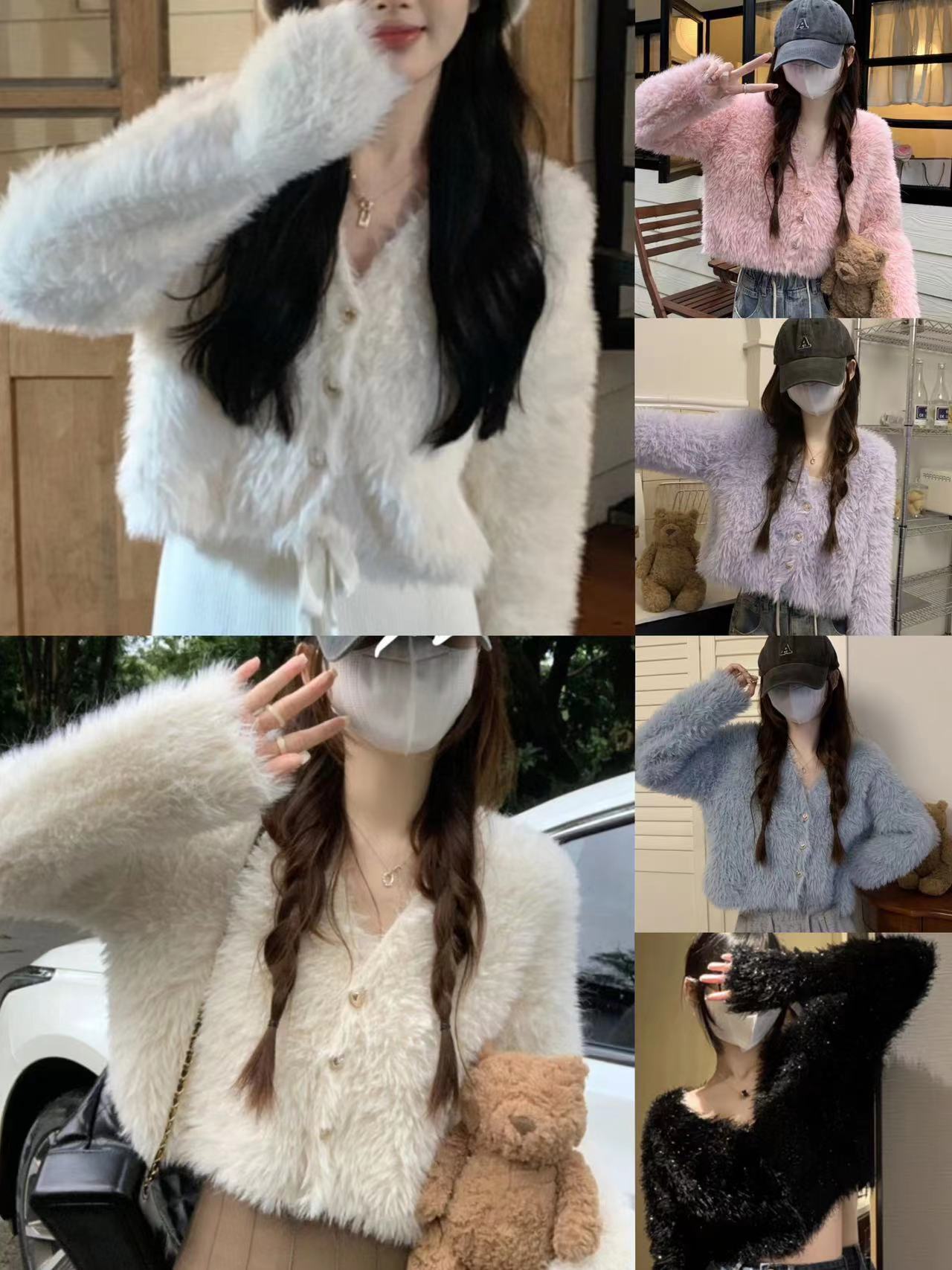 High-end soft waxy plush short v-neck sweater for women autumn and winter gentle top Korean style thickened winter sweater
