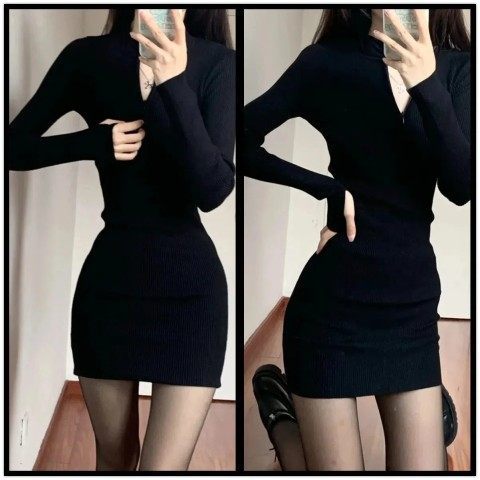 Black hot girl dress women's knitted autumn and winter stepmother's butt-covering tight sexy royal sister's skirt slim inner wear