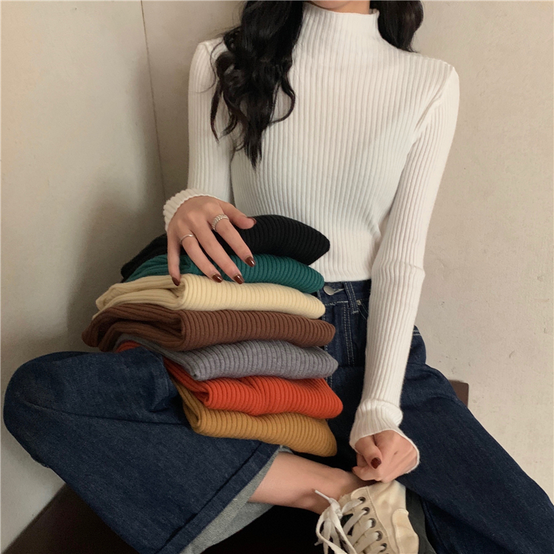 New turtleneck knitted sweater women's slim long sleeve bottoming shirt