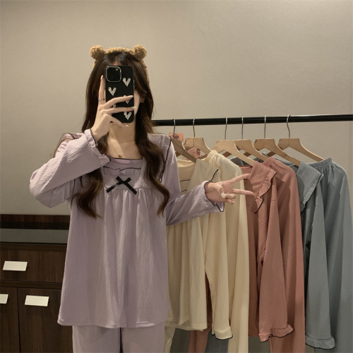 New casual versatile lazy style cute solid color loose home pajamas two-piece set for women