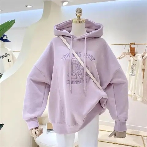 Cartoon embroidered Korean rabbit loose large size plus velvet thickened winter warm hooded sweatshirt women's hoodie jacket trendy