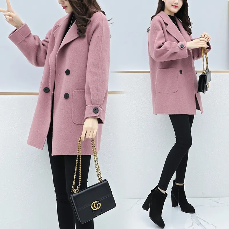 Small women's woolen coat 2023 autumn and winter new large size loose slimming mid-length coat woolen coat