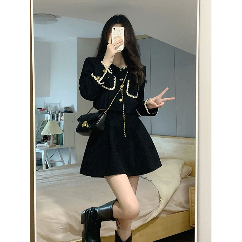 French Hepburn style black suit dress 2023 new high-end fashion temperament little black dress for women autumn and winter