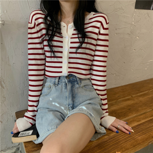Korean style ins style loose striped knitted cardigan jacket for women