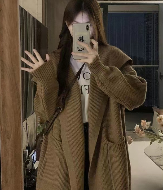 Autumn and winter plus size women's thickened large sweater coat mid-length loose lazy style retro knitted cardigan