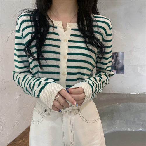 Korean style ins style loose striped knitted cardigan jacket for women