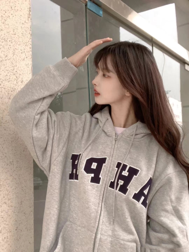 Chinese cotton composite super soft 330g American high street oversize hooded sweatshirt for women spring and autumn ins trend lazy style