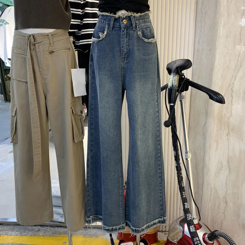 South Korea's Dongdaemun High Waist Retro Large Size Jeans Women's 2023 Early Autumn New Style Straight Leg Wide Leg Pants Trendy