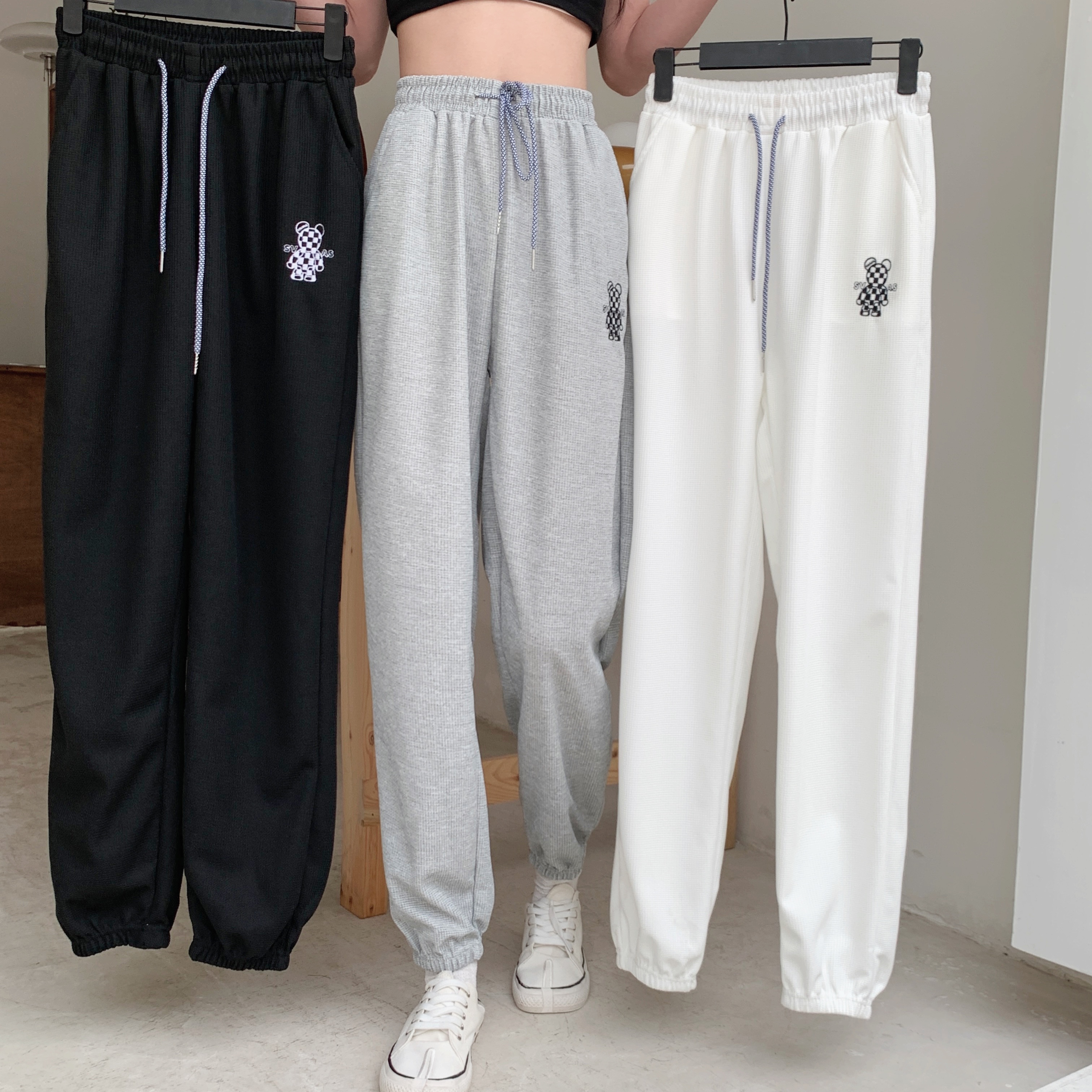 New Korean style trendy and versatile student loose casual loose waffle sweatpants trousers for women