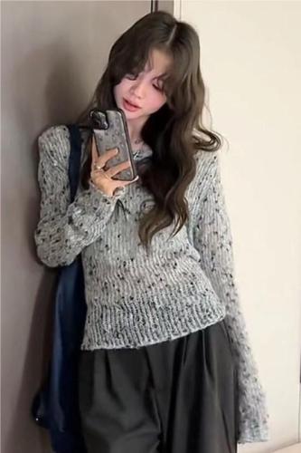 Original thick needle - autumn lazy style casual hollow knitted long-sleeved top retro design loose wool sweater