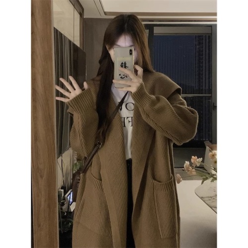 Autumn and winter plus size women's thickened large sweater coat mid-length loose lazy style retro knitted cardigan