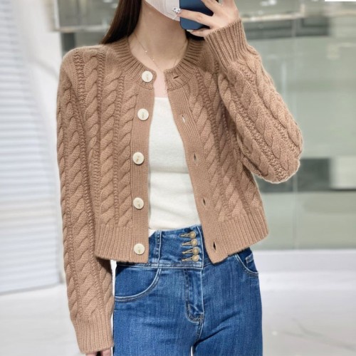 2023 Early Autumn New Short Round Neck Wool Cardigan Women's Twist Solid Color Single-breasted Versatile Jacket Sweater