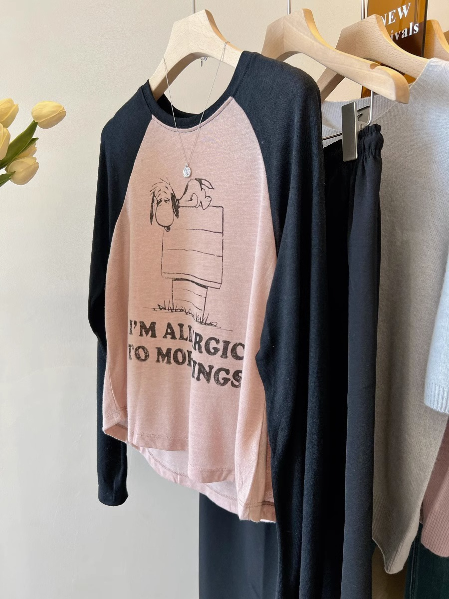 Official picture extra large size pure cotton 300 pounds contrasting color long-sleeved T-shirt 2023 new loose top
