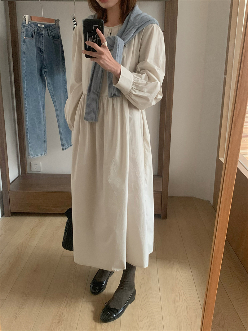 韓國ins風寬鬆打底外穿圓領長款連衣裙
