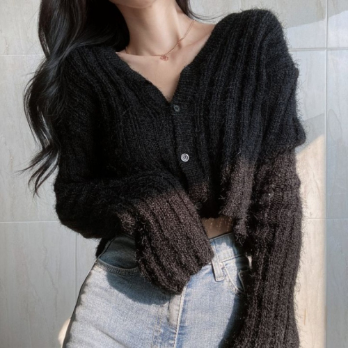 Mohair sweater for women 2023 autumn and winter lazy style thickened warm top versatile short knitted cardigan jacket trendy
