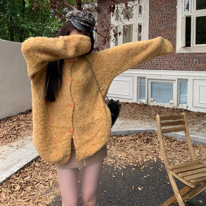 This year's trend is beautiful soft and waxy fufu sweater jacket for women, autumn and winter lazy style knitted cardigan loose top