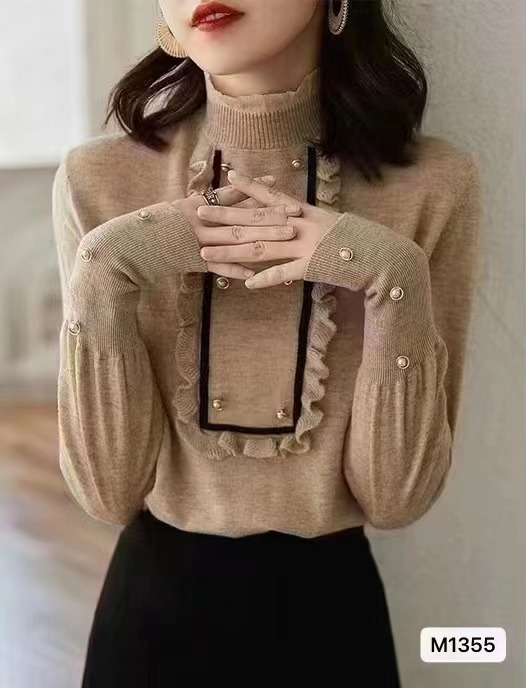 Autumn Japanese fungus style loose knitted sweater autumn and winter new design niche inner wear long-sleeved top for women