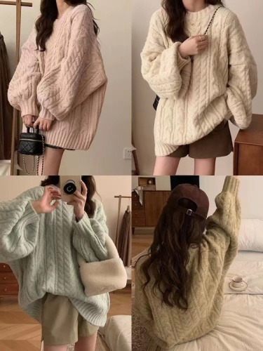  Korean style new soft and waxy knitted pullover top, lazy style Korean style loose sweater jacket for women, large size, autumn and winter
