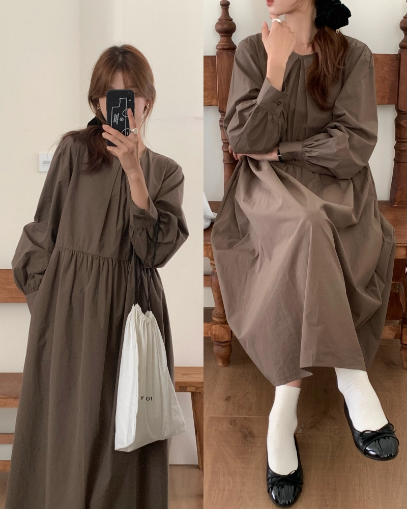 韓國ins風寬鬆打底外穿圓領長款連衣裙