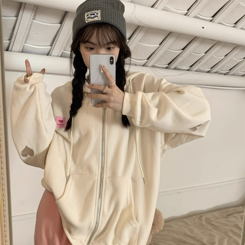 2023 autumn and winter new love sports hooded sweatshirt jacket autumn niche design cardigan