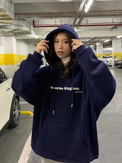 Fish scale 8515 lazy style ins Korean style letter print thin hooded sweatshirt for female students