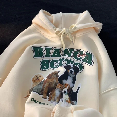 Fish Scale 8515 Thin American Retro Dog Loose Hooded Sweatshirt Women's Trendy Brand Niche Couple Wear