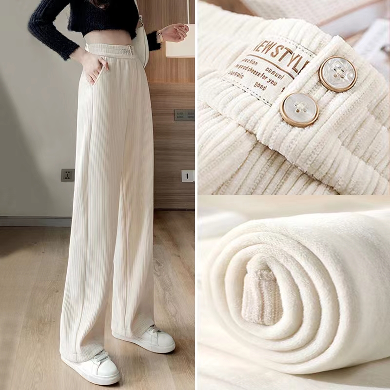 Large size 300 pounds chopstick strip live quality chenille wide leg corduroy straight drape casual pants