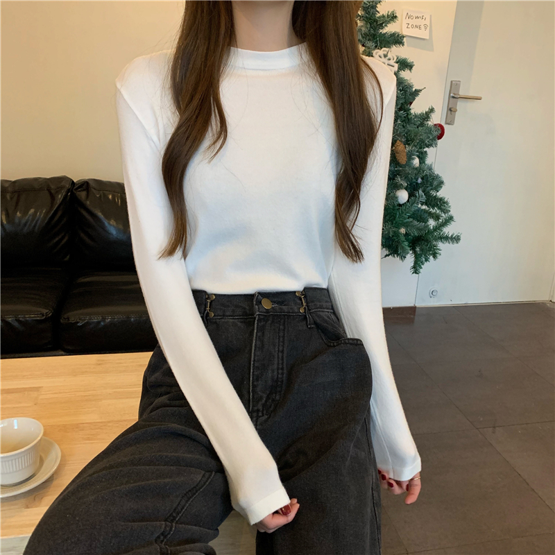 New Korean style slim fit and versatile basic bottoming shirt long-sleeved knitted top
