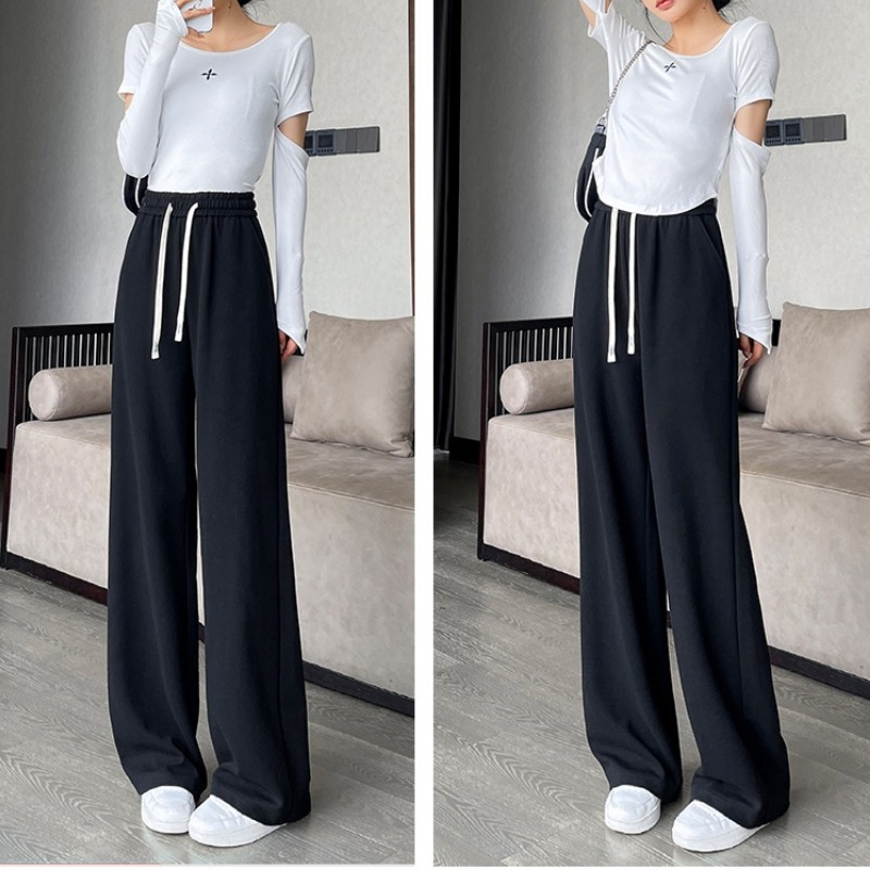 High-waisted wide-leg pants for women 2023 spring, autumn and winter new style drape floor-length loose casual sports straight pants