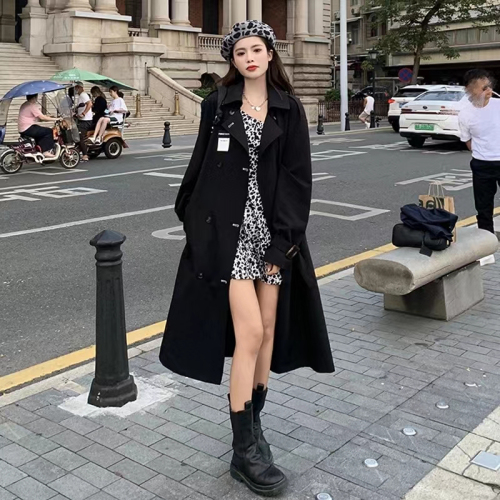 Windbreaker long coat for women 2023 new autumn and winter Korean style college style loose and versatile student trend