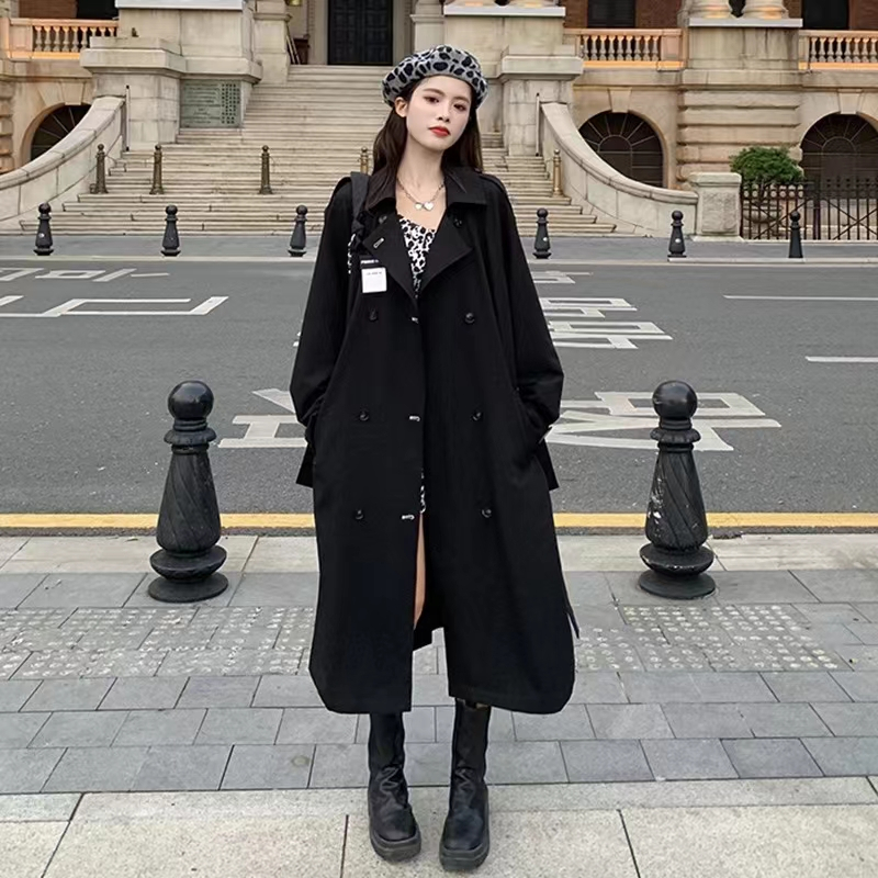 Windbreaker long coat for women 2023 new autumn and winter Korean style college style loose and versatile student trend