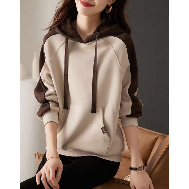 Original workmanship raglan sleeve casual sweatshirt for women autumn 2023 fashionable and simple drawstring hooded top