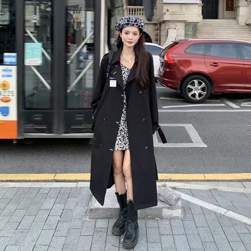 Windbreaker long coat for women  new autumn and winter Korean style college style loose and versatile student trend