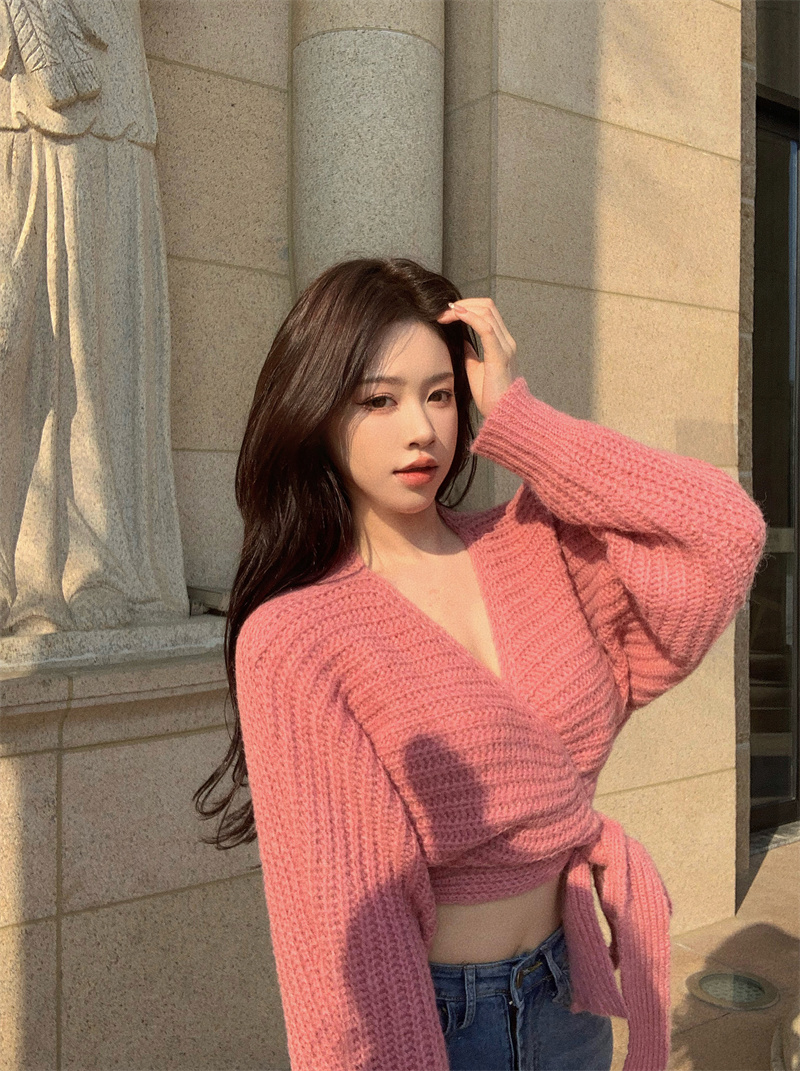 New autumn style lazy retro sweater high waist strappy top