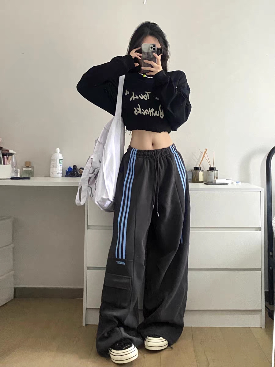 Floor mopping pants for women, new spring and autumn overalls for students, Korean style loose casual sports wide leg trousers